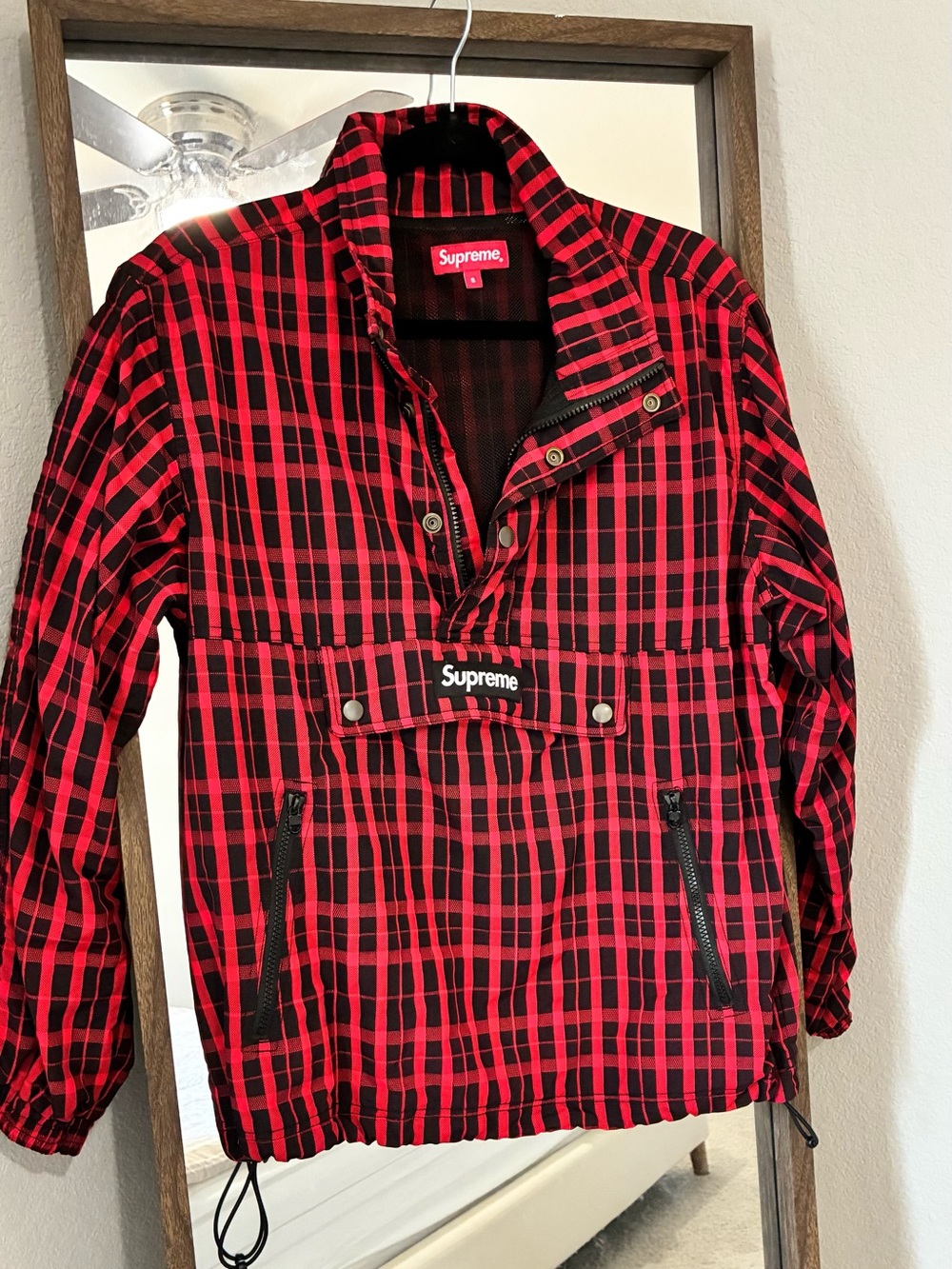 Supreme Red & Black Plaid Pullover Hoodie